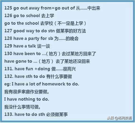 初中英语所有重点必背短语,初中英语固定搭配短语大全