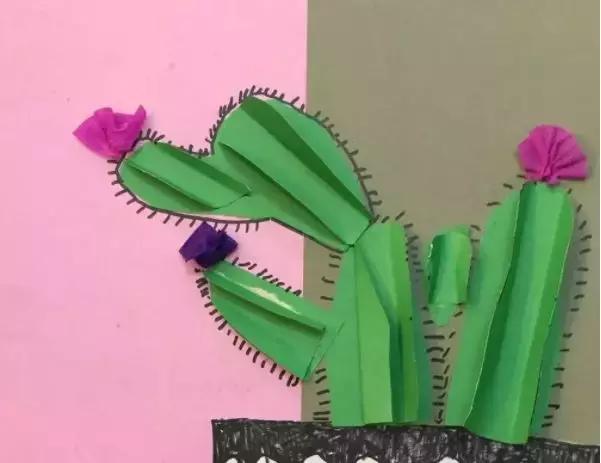 手工卡纸仙人掌盆栽幼儿园,仙人掌手工制作卡纸立体小学生