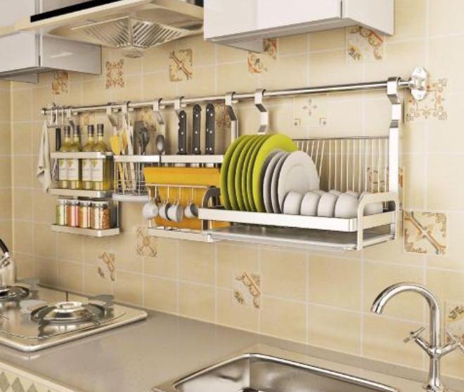 厨房壁挂式免打孔收纳用具置物架,抹布架收纳沥水多功能厨房置物架