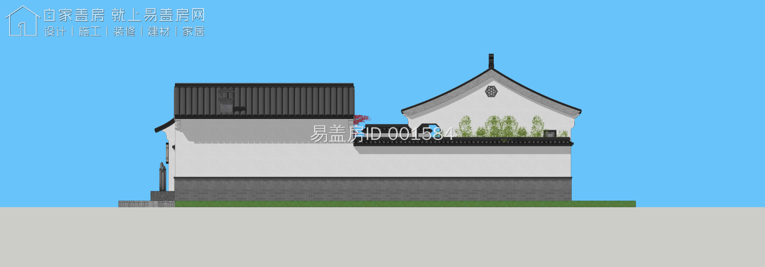 农村现代5套单层三合院,15米宽20米长中式合院图纸