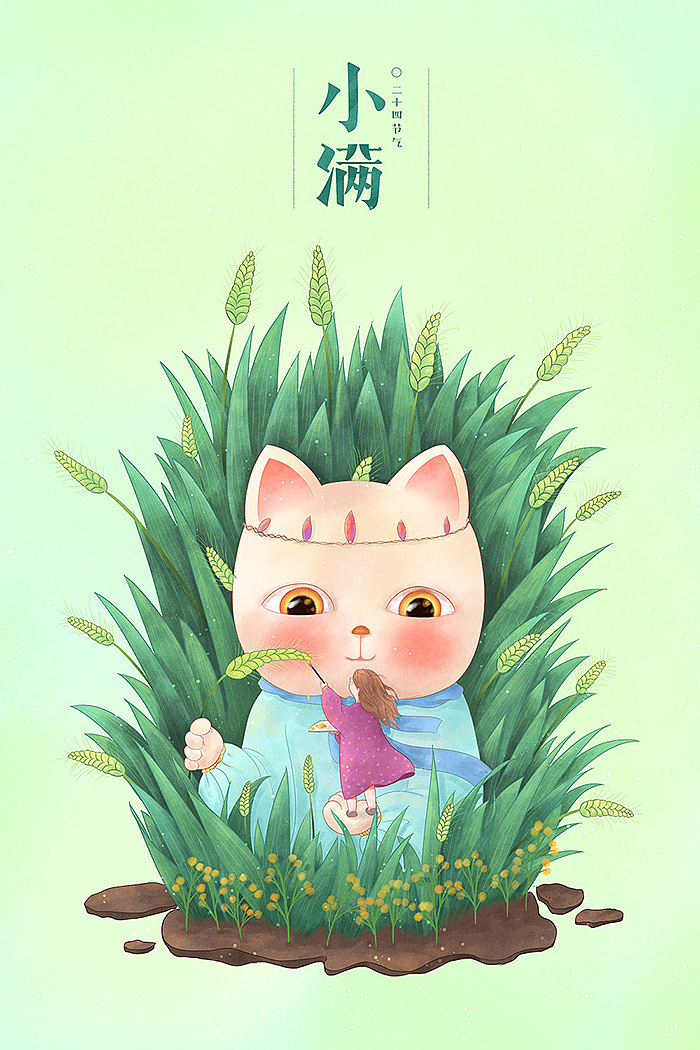 小清新唯美猫咪插画壁纸,猫咪卡通形象插画图片