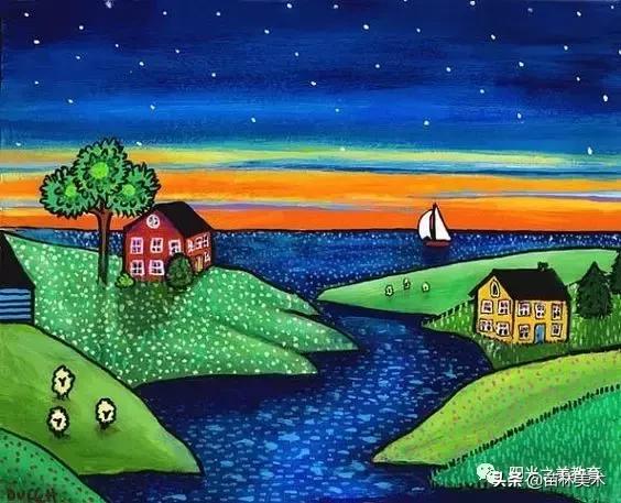 水粉作品风景清新,清凉一夏的水粉作品