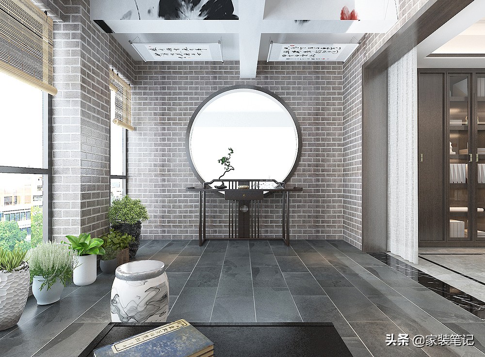 中式古典客厅阳台一体效果图,阳台装修设计中式设计