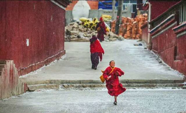 色达下雪了红白交织,色达下雪了图片大全