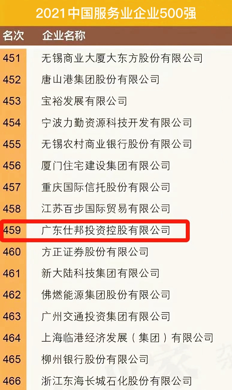 重磅！仕邦首次申报即荣登“中国服务业企业500强”