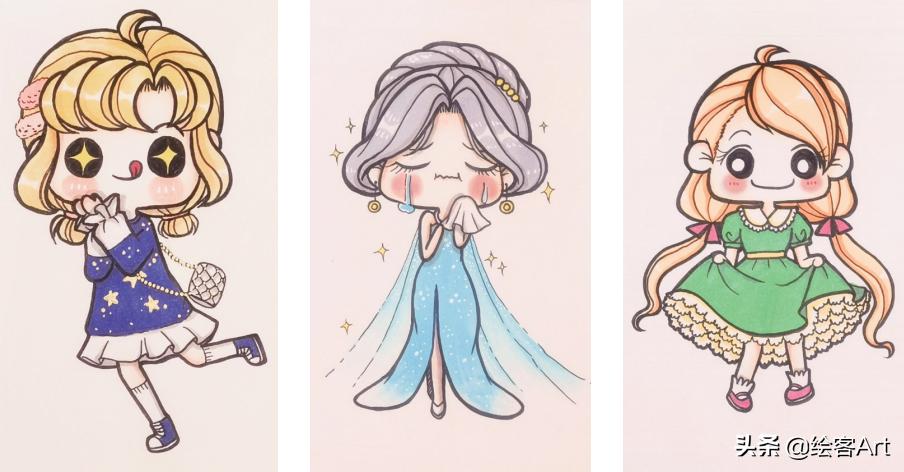 马克笔q版字母怎么画,马克笔手绘漫画少女q版