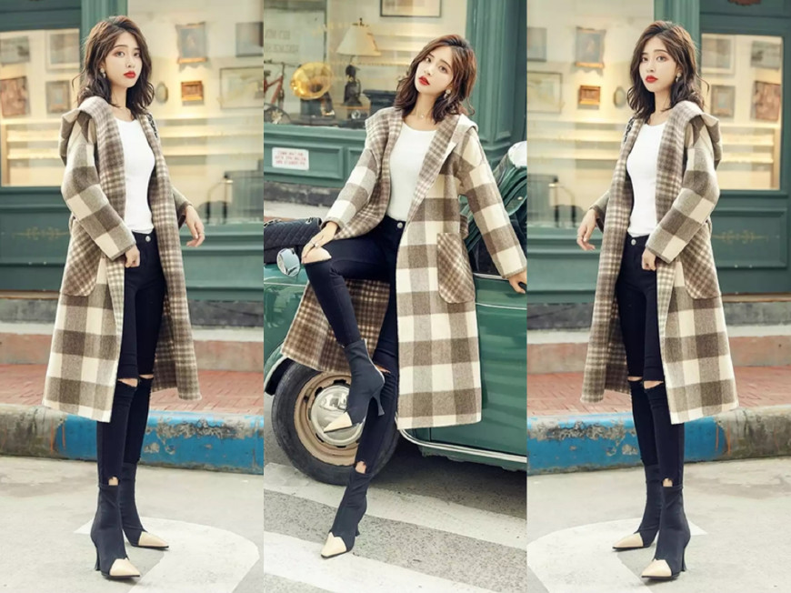 双面绒过膝大衣+裤子+小短靴，冬季这么穿很美！