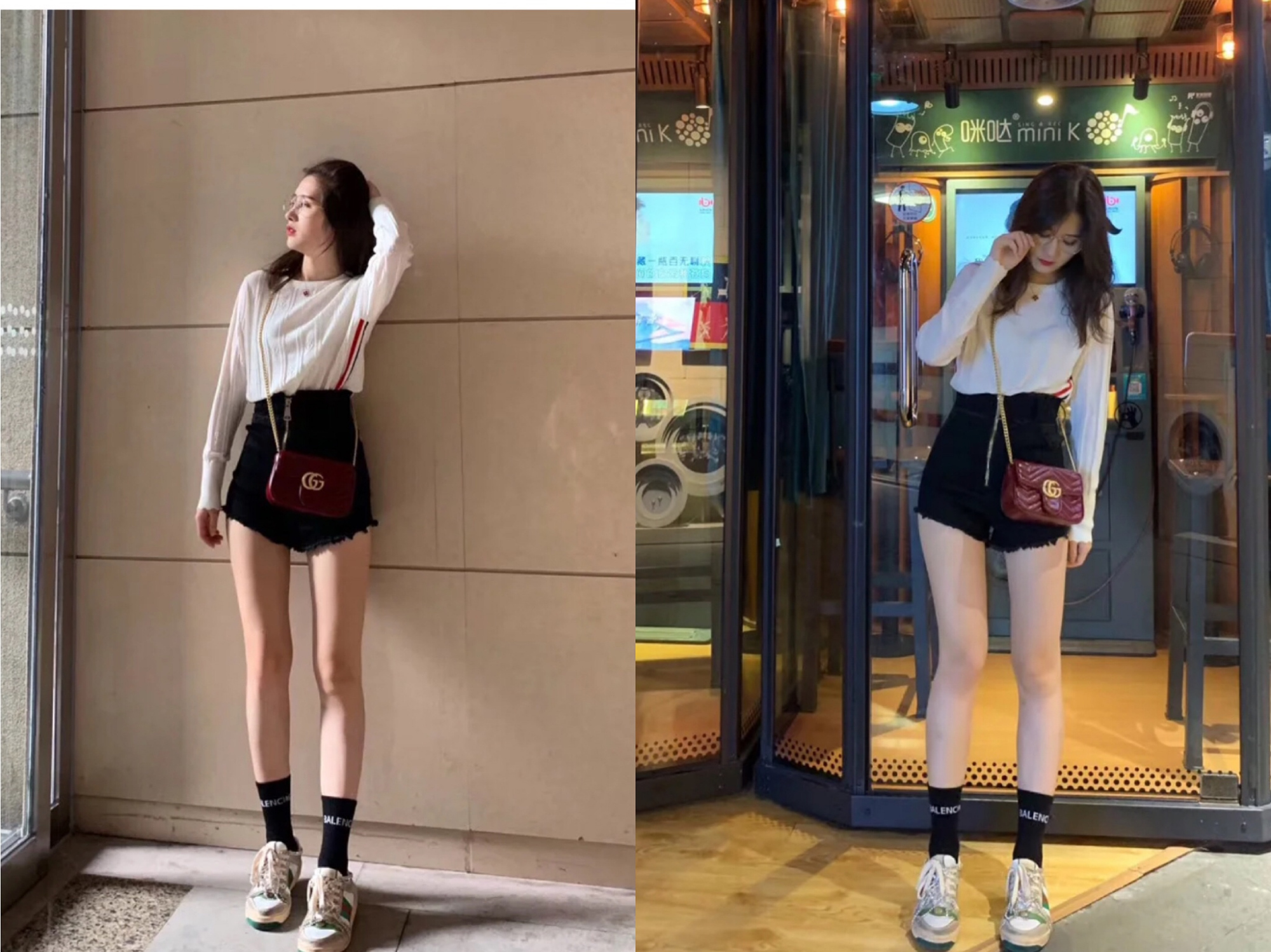 林允黑色罩衫短裤,林允短裤穿搭图片