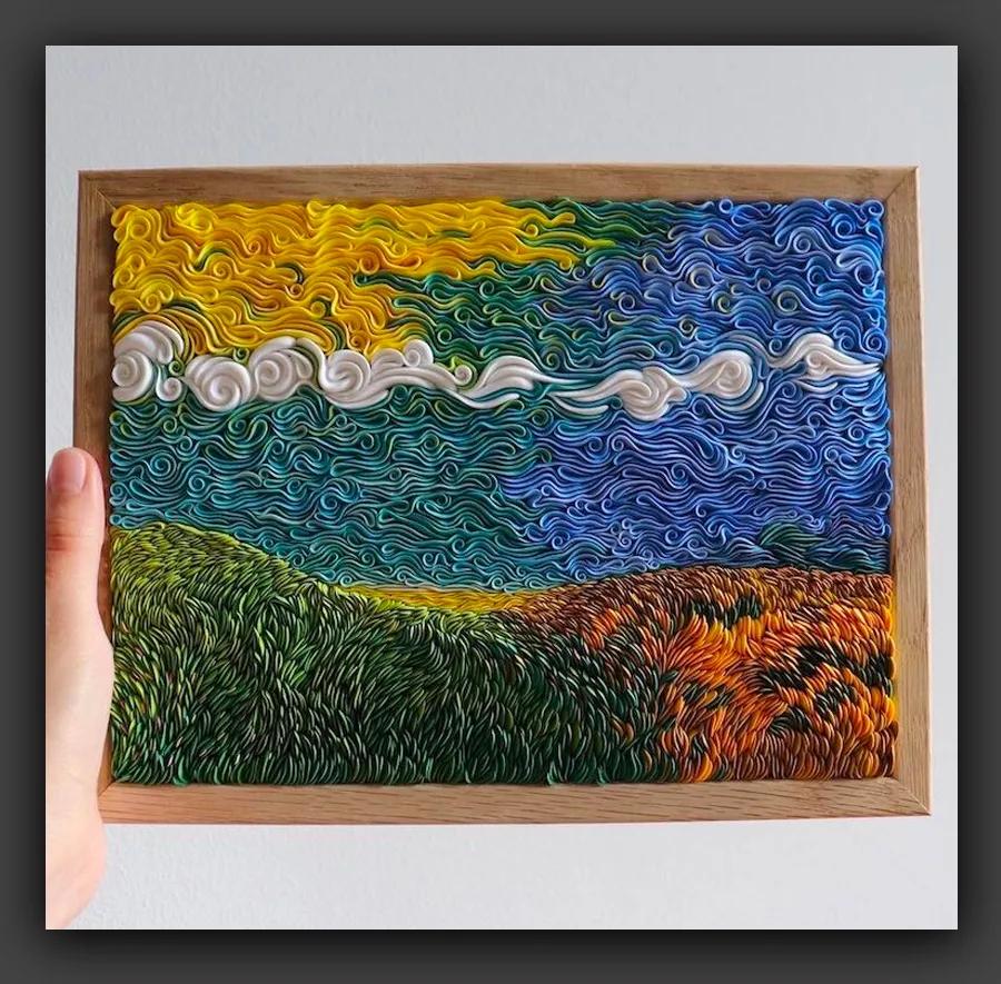 轻粘土手工风景画作品,超轻粘土制作简单的风景画