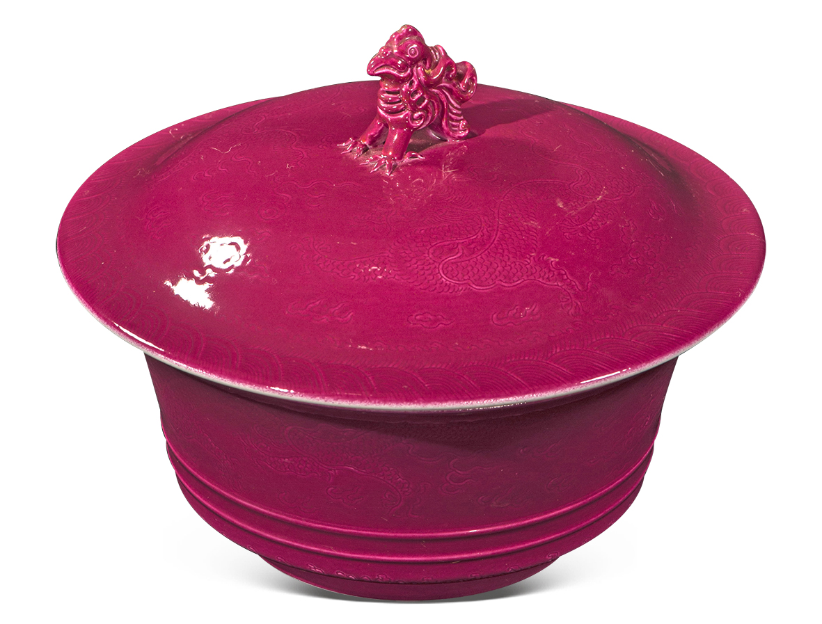 仿雍正胭脂红盖碗直播,雍正胭脂红暗龙纹朱雀纽盖碗