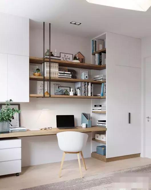 1.6米带转角书桌带书架书柜一体,2021书桌书柜衣柜一体效果图简约