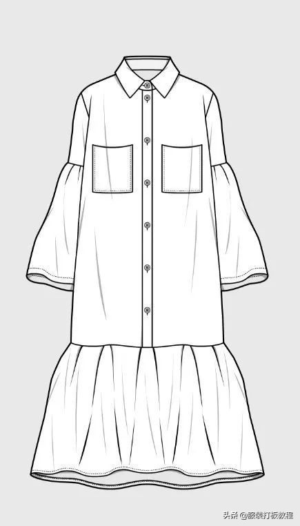 长袖衬衫裁剪教程来了,简单衬衫制版图