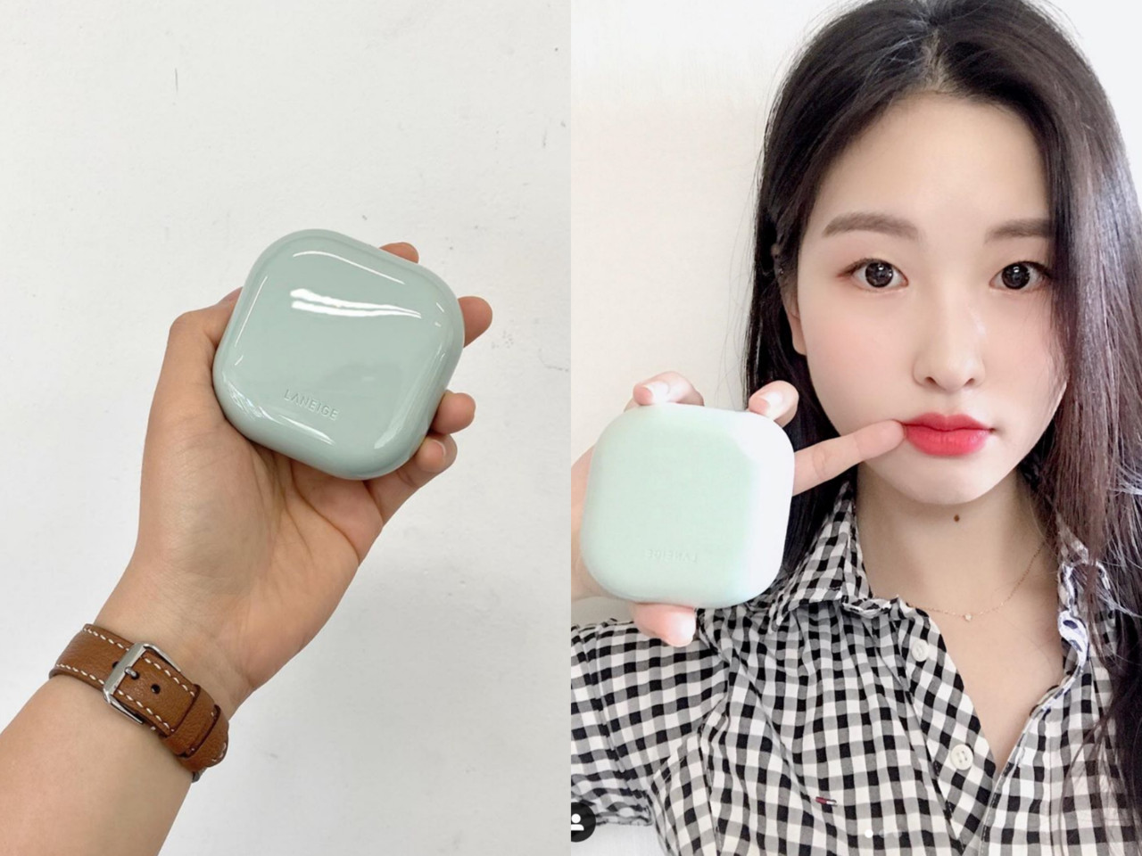 像AirPods！兰芝气垫粉饼外型美呆粉红、粉绿各有功能