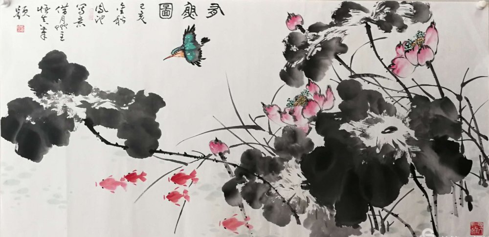 浦上生绿烟，波底荡红云，画家刘凤池水墨荷花别样红