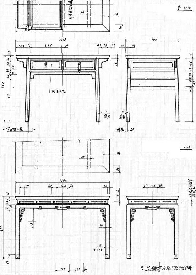 中国传统家具手绘三视图,古典家具设计图纸