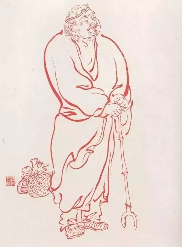 弘一法师的蓝底描金十八罗汉作品,弘一大师100万罗汉图写意