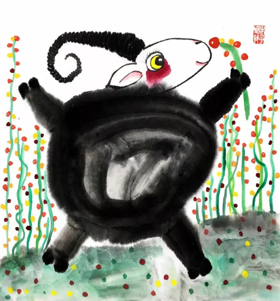 水墨画山羊的画法,草原小绵羊水彩怎么画