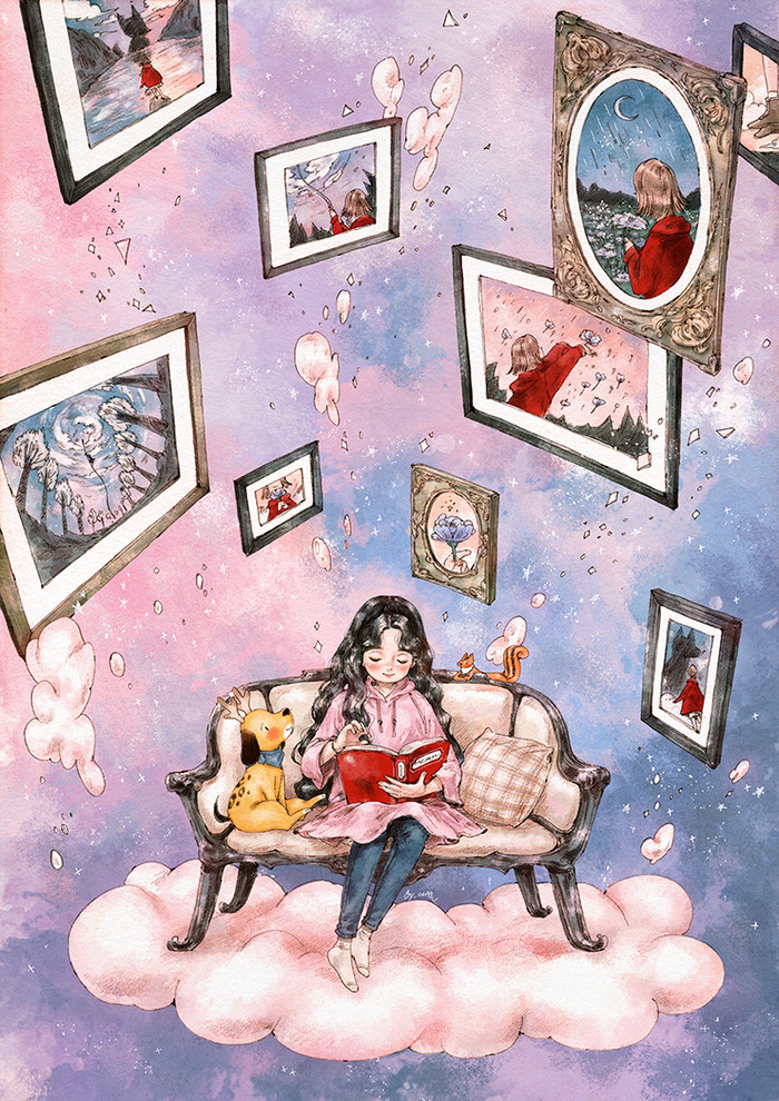 韩国插画师森林女孩日记图文,水彩插画森林女孩日记