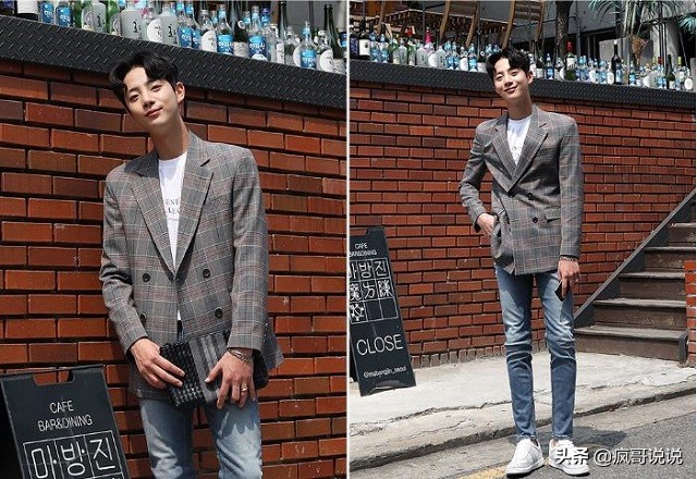 韩国小哥哥西装正装穿搭,搭配格子西服的小哥哥