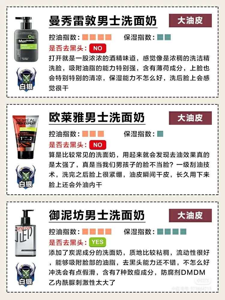 男士控油保湿洗面奶十大排行测评,男士洗面奶测评实测第一名