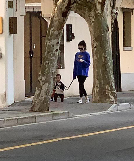 奚梦瑶怀了第二胎后气质大变,奚梦瑶带娃散步