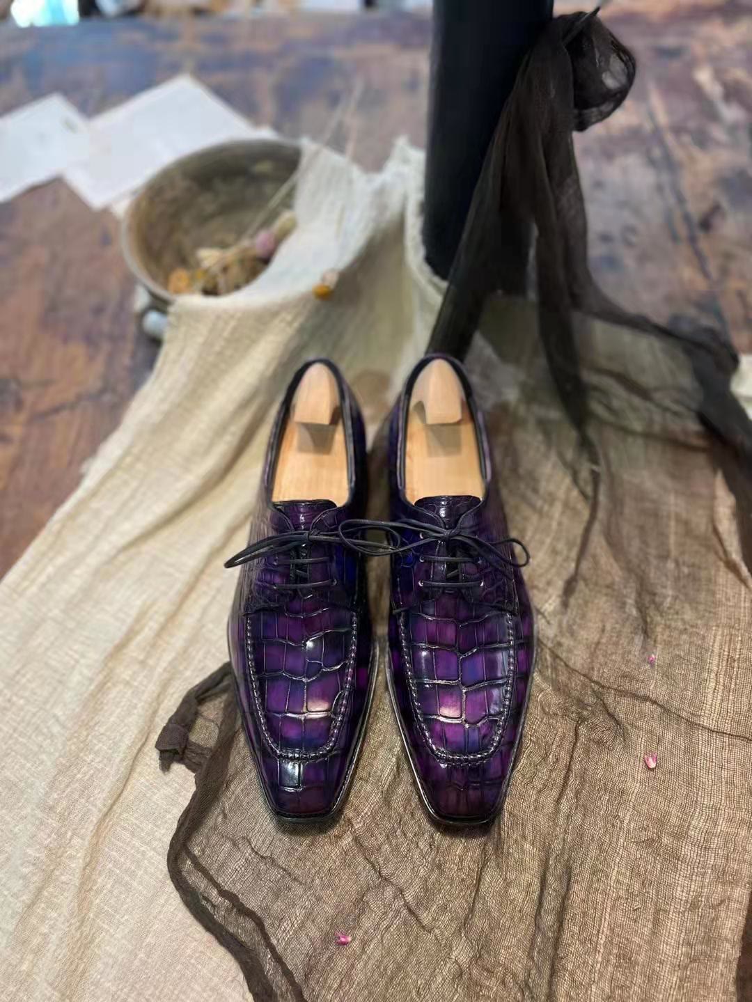 男士鳄鱼真皮手工定制皮鞋,手工鳄鱼皮鞋定制