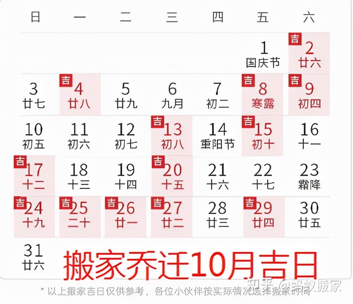 10月乔迁黄道吉日查询2022年搬家,2021年10月最佳的搬家吉日一览表