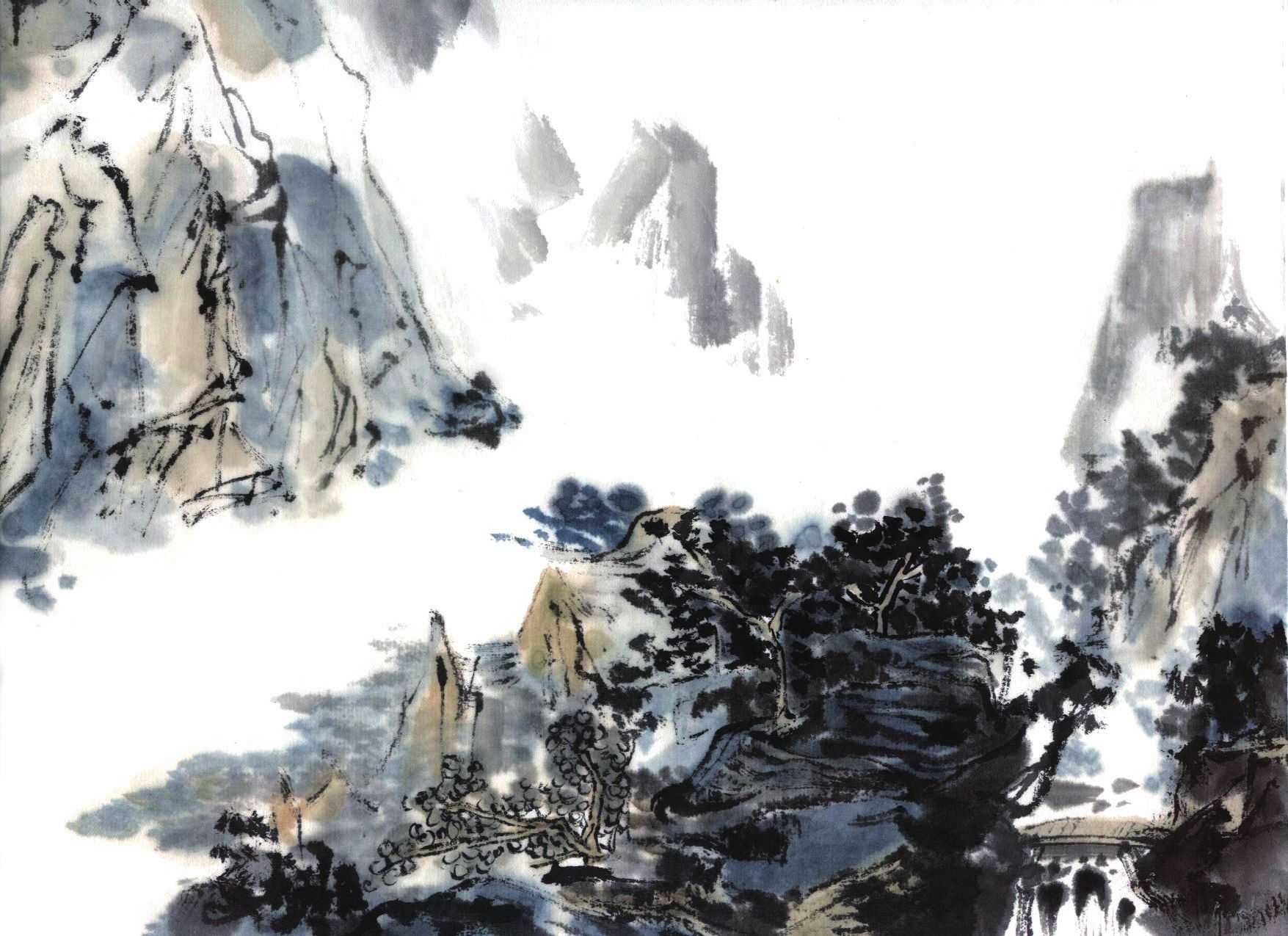 儿童山水画10-12岁国画范画,零基础国画山水画教学视频