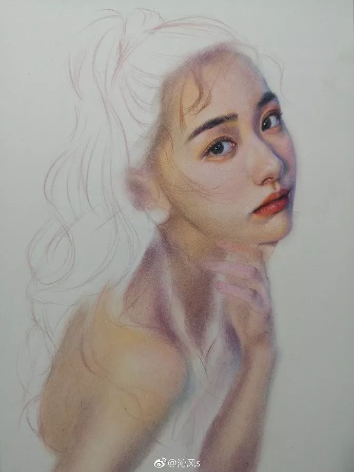彩铅画美丽的山水画,彩铅画美人蝴蝶