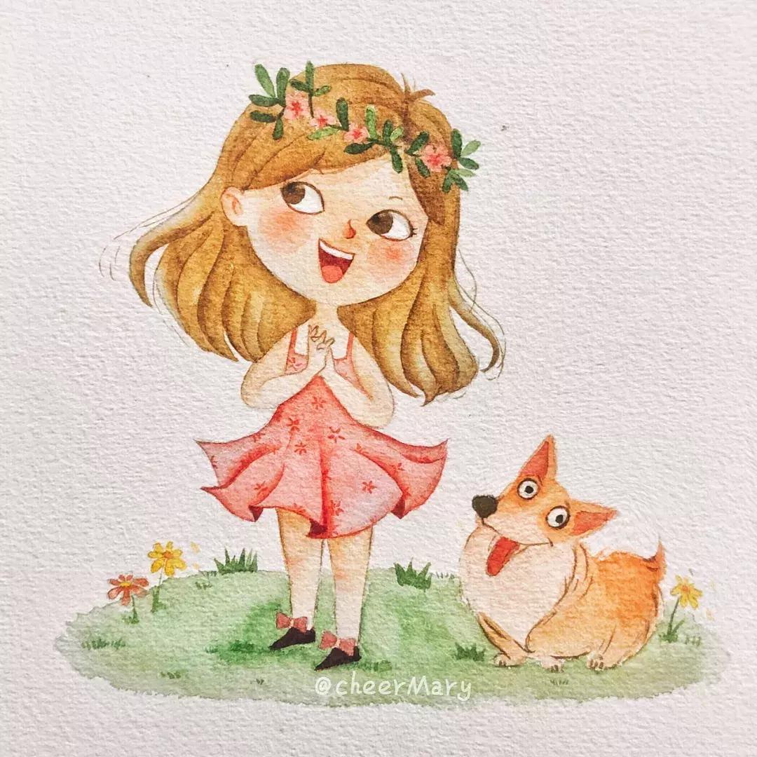 简笔画可爱小人插画,超萌可爱的插画小人