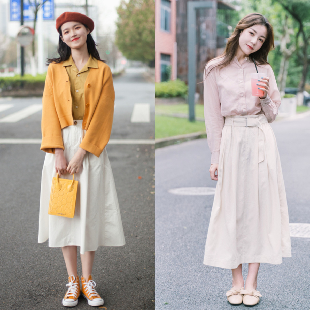 早秋衬衫搭配什么裙子,春天白色衬衫怎么搭配裙子才好看