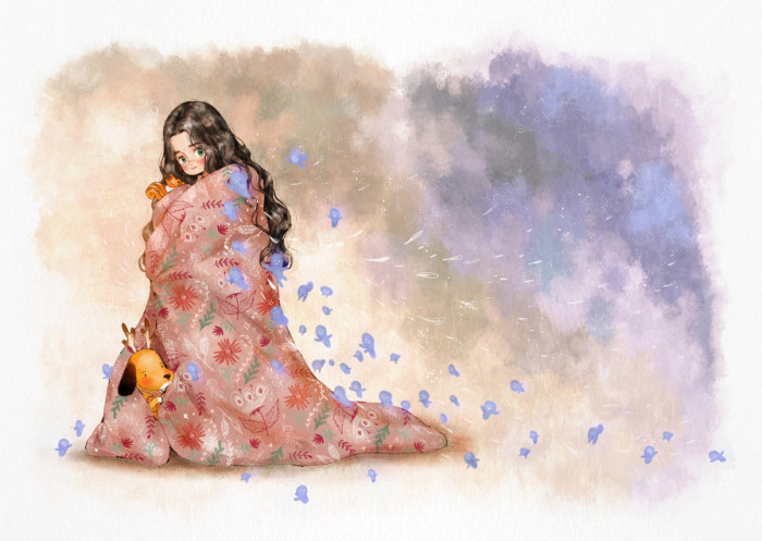 韩国插画师森林女孩日记图文,水彩插画森林女孩日记