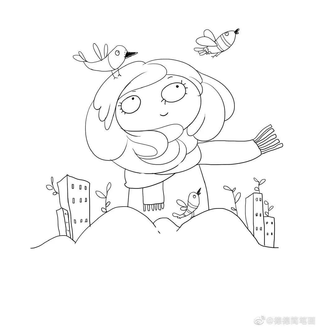 简单清新花卉的简笔画图片大全,唐老鸭简笔画可爱清新小女孩