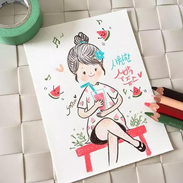 彩铅画古风人物简笔画,彩铅荷花简笔画几分钟就能学会