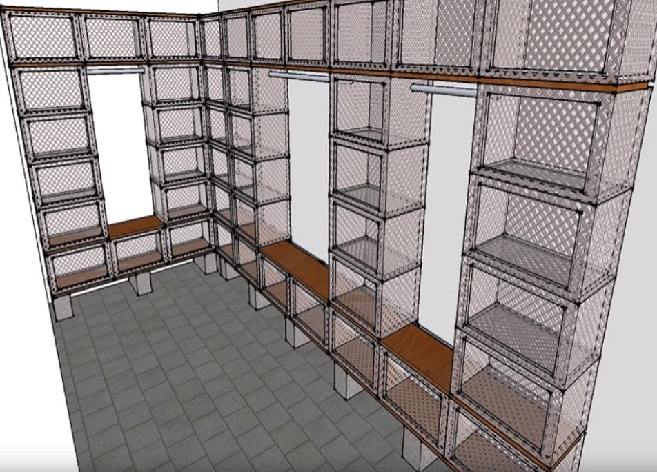 卖水果剩的塑料筐，老公堆在墙角做个L型衣帽间，还挺像回事的