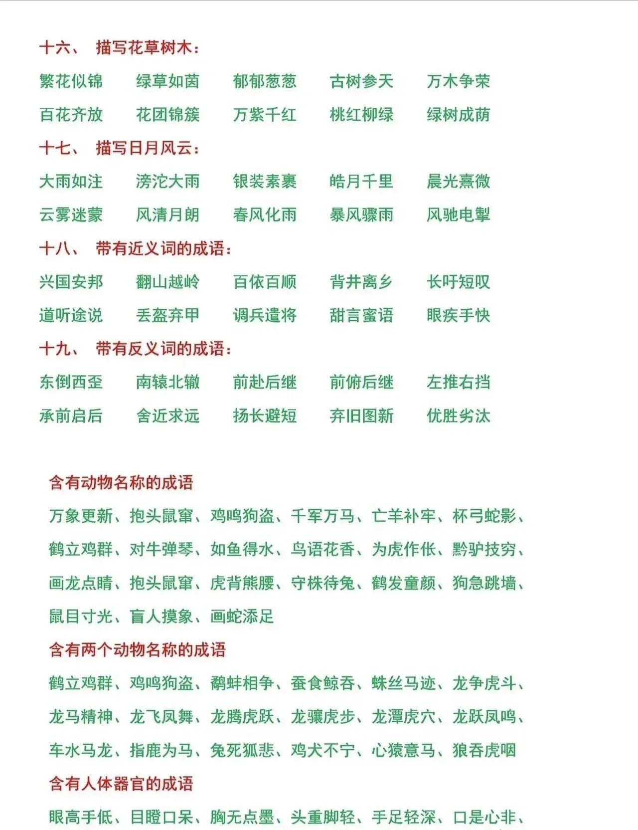 小升初语文学习1-6年级成语总结,小学语文成语知识点总结大全详解