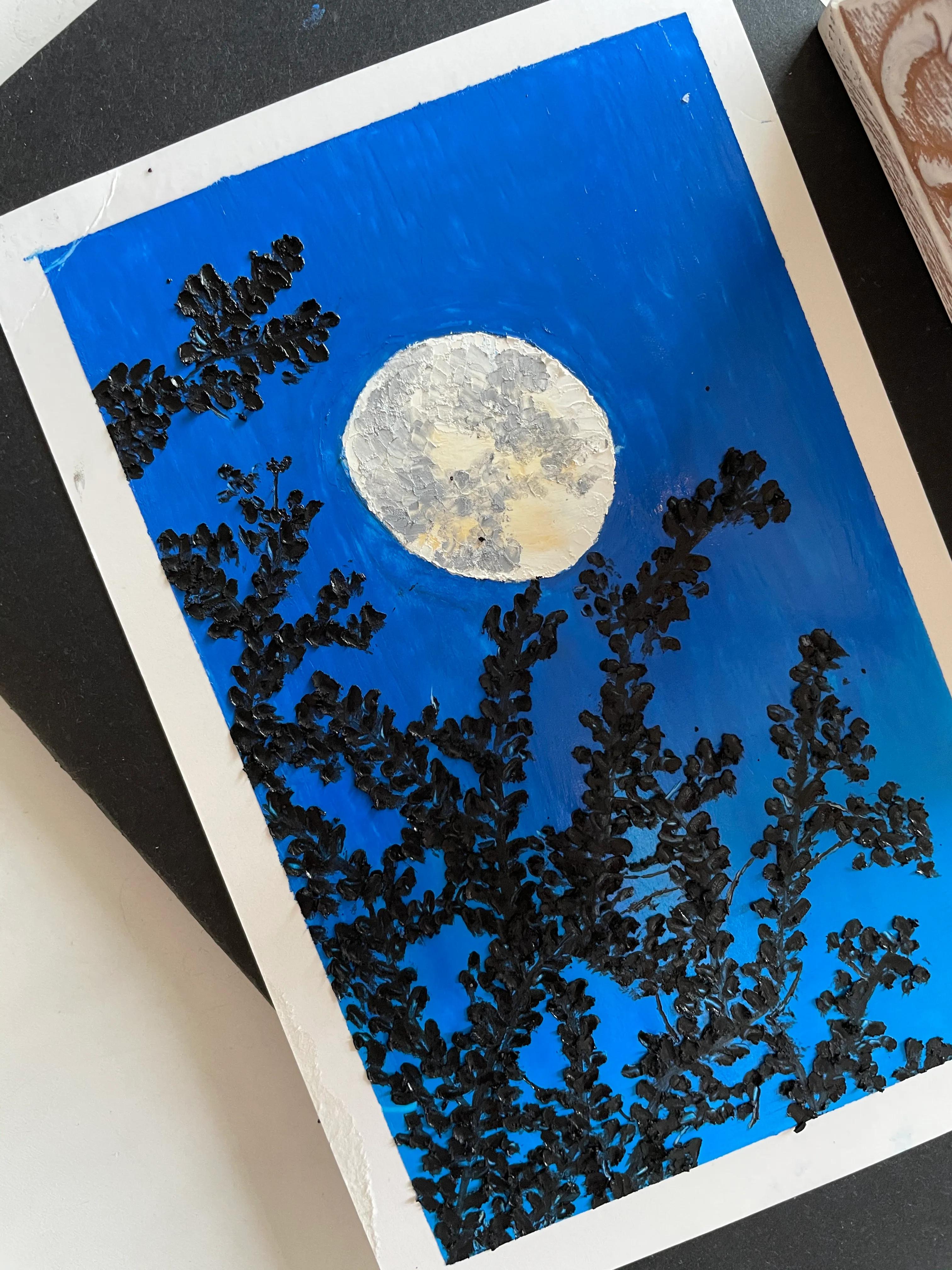 油画棒教程第13课月色下的夜晚,油画棒绘画入门零基础日出