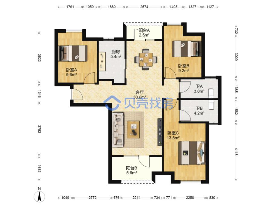 精装二手房100万,91平三房二卫南向精装96万快来抢