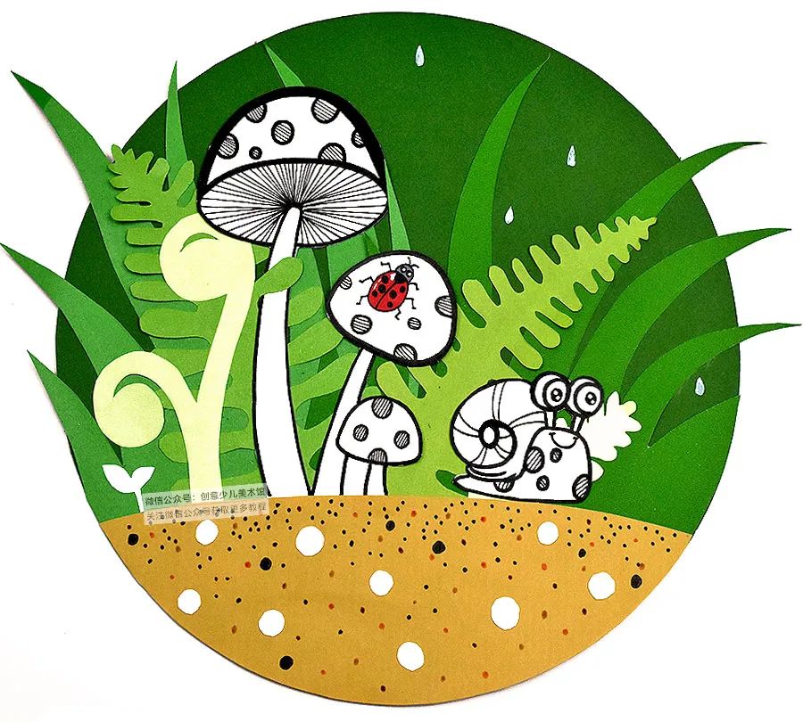 美丽的蘑菇创意儿童画,彩色蘑菇创意儿童画教程