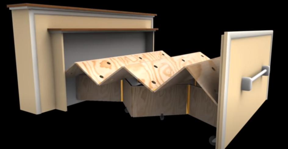 把床折叠起来,用纸折双人上下铺双层床