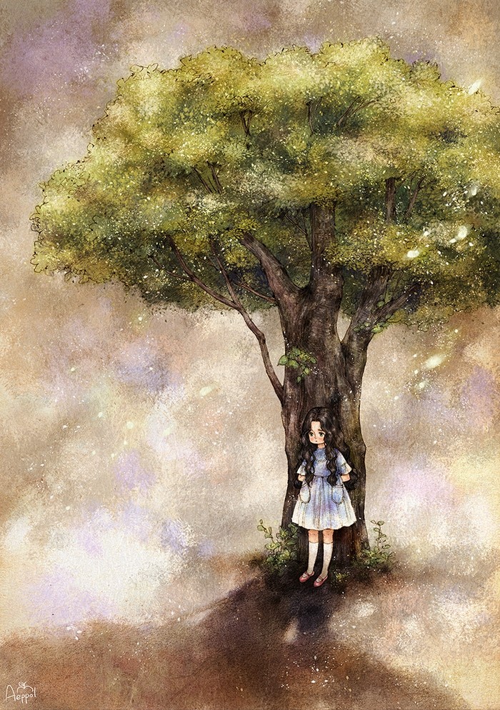 韩国插画师森林女孩日记图文,水彩插画森林女孩日记