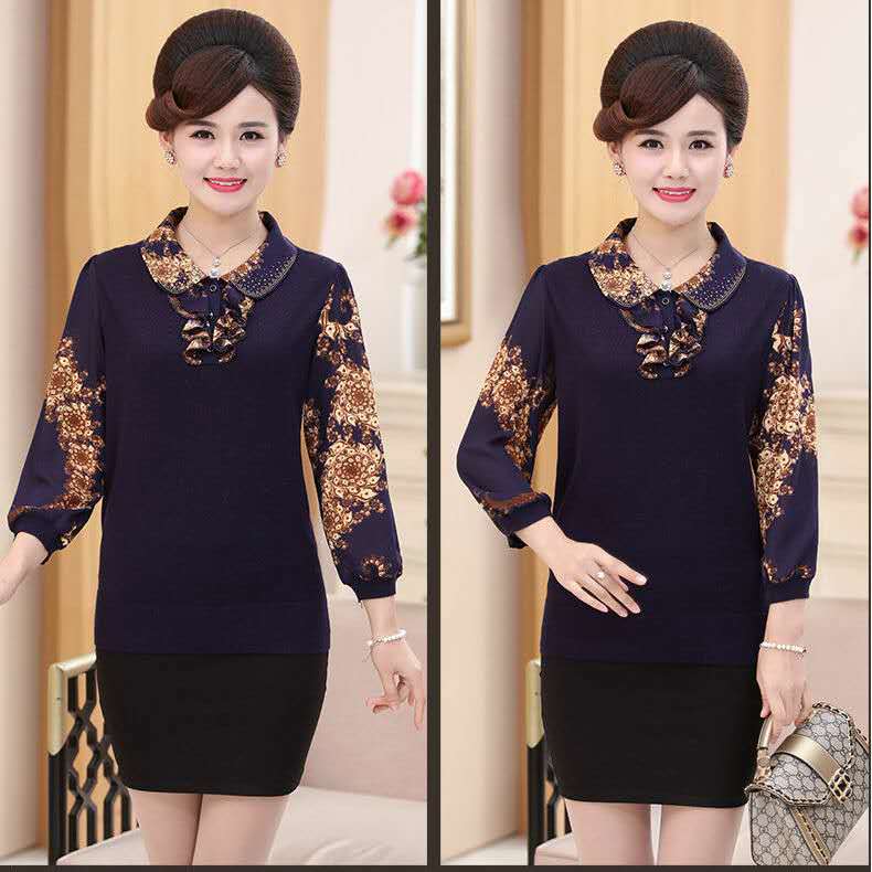 2020新款韩版小众设计感,中老年女装上衣,T恤长袖打底衫