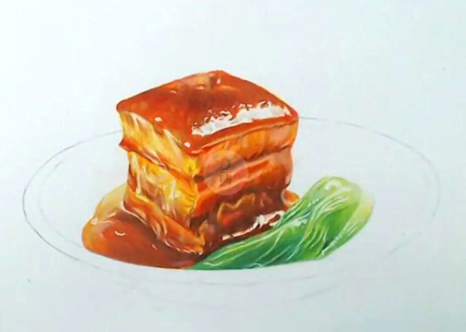 东坡肉绘画马克笔上色教程,彩铅东坡肉2代