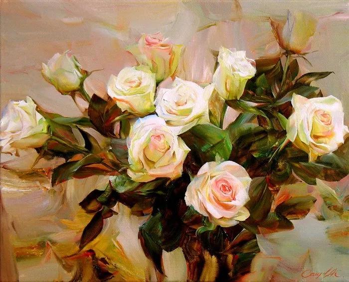 俄罗斯艺术家AydemirSaidov的人体绘画,花间的美丽少女