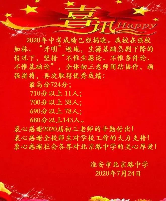 淮安开明中考2020成绩排名,淮安开明七子2021分数排名