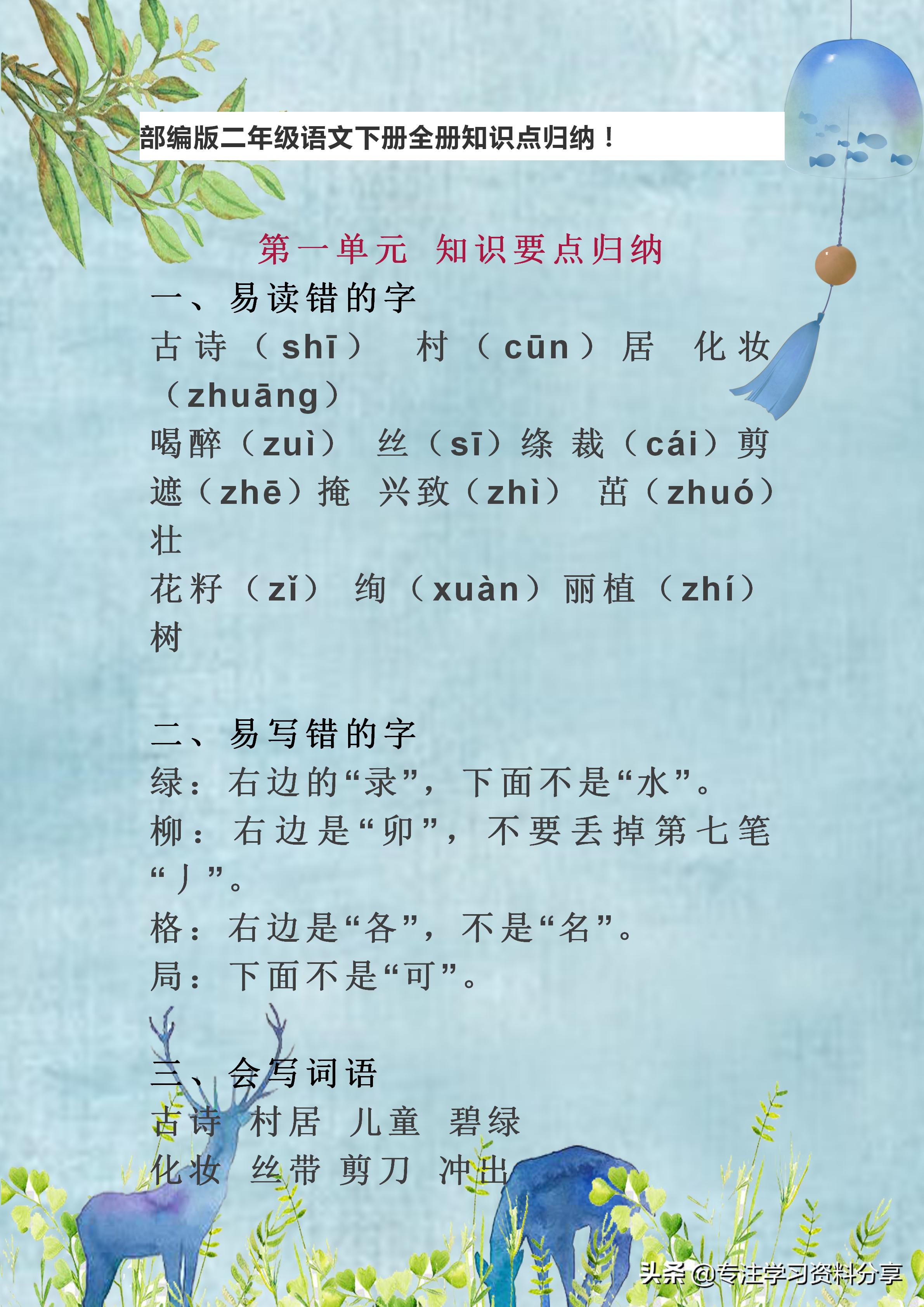 部编版语文二年级下册教材知识点,部编版二年级下册语文全册知识点