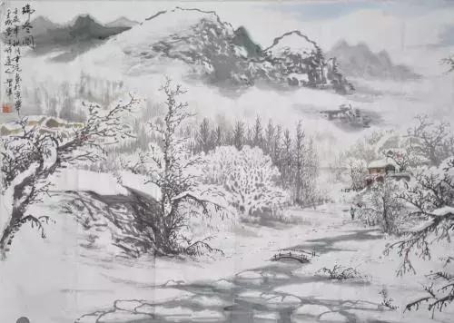 山水画的意境诗词,水墨山水画四尺作品