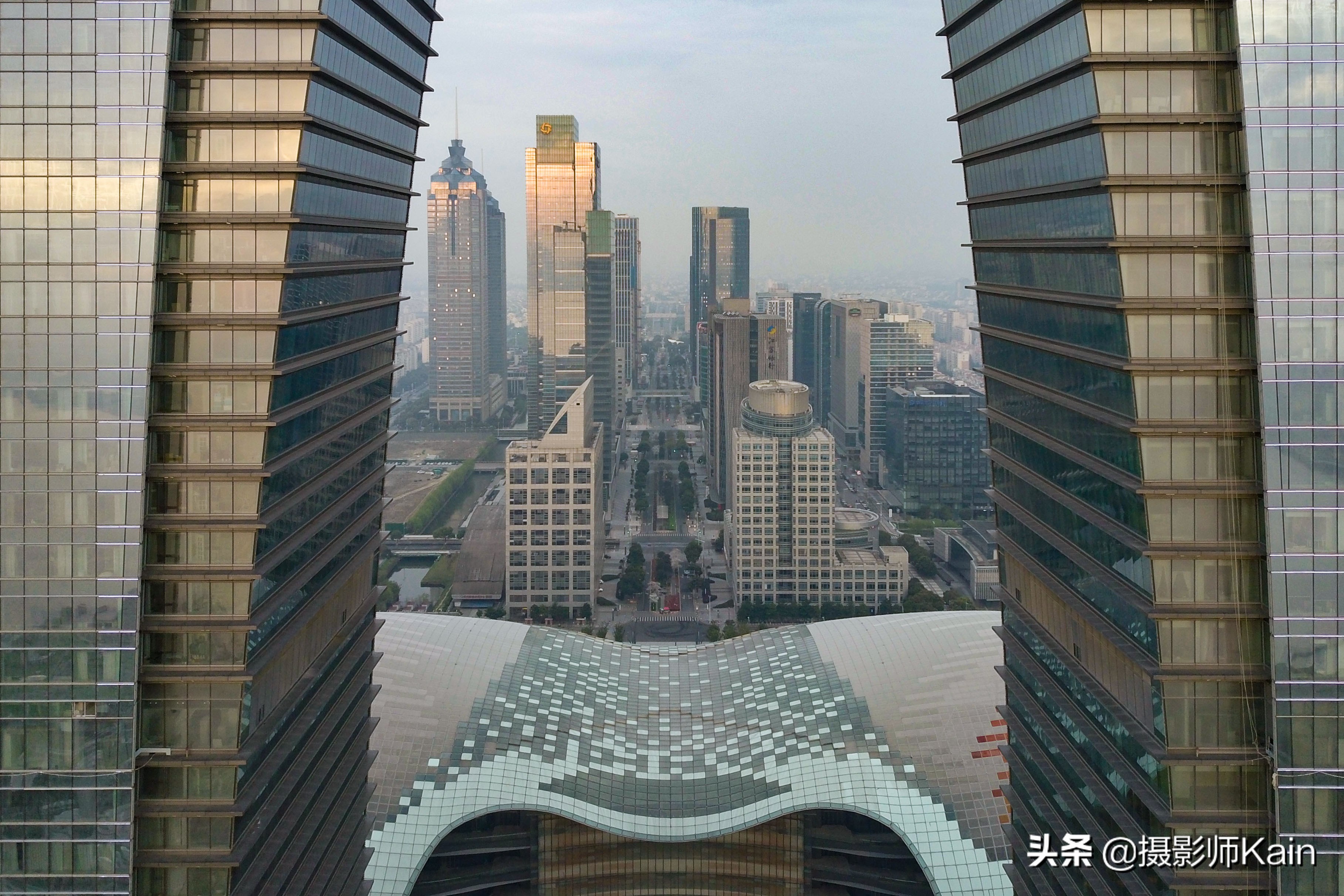 苏州金鸡湖城市广场俯瞰图,航拍苏州金鸡湖cbd