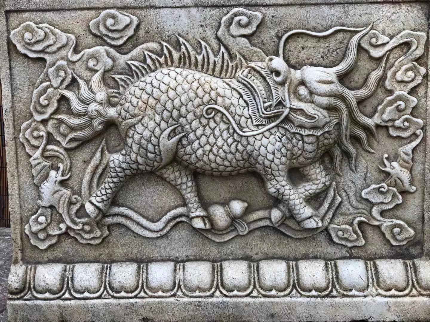 汉白玉麒麟祥云,麒麟玉石一对