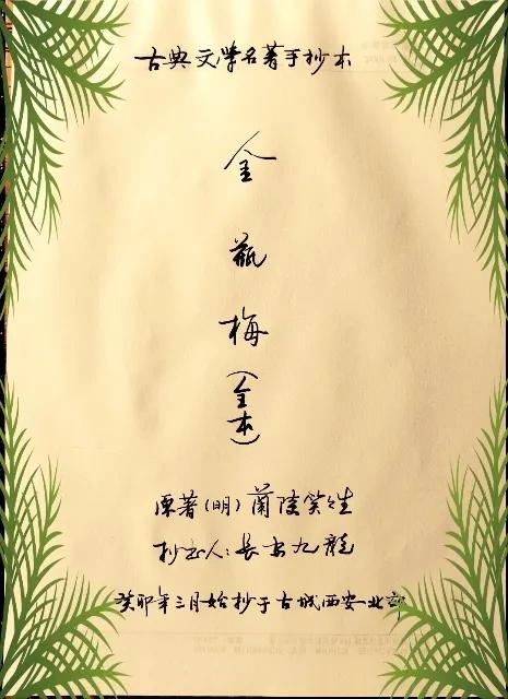 手抄*瓶金**梅全第256页第十九回草里蛇逻打蒋竹山李瓶儿情感西门庆